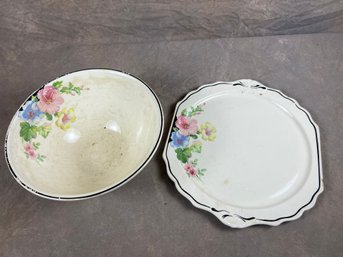 Vintage Harker Pottery Floral Serving Ceramic Bowl And Plate