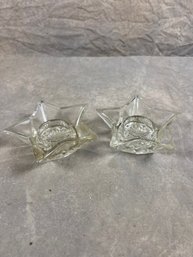 Set Of Two Vintage Clear Glass Star Shaped Candle Holders