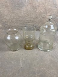 Group Of Three Vintage Clear Glass Apothecary Jars