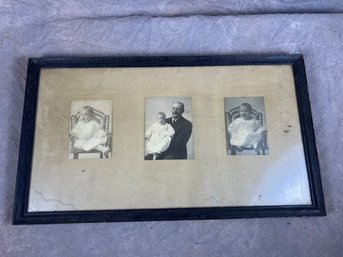 Framed Triple Portrait Of A Baby And Father, Early 20th Century
