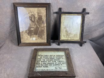 Group Of Three Framed Photographs And Quote Print
