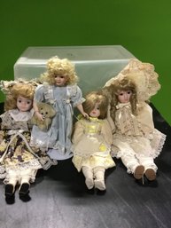 Lot Of 4 Porcelain Head  Dolls As Poctured